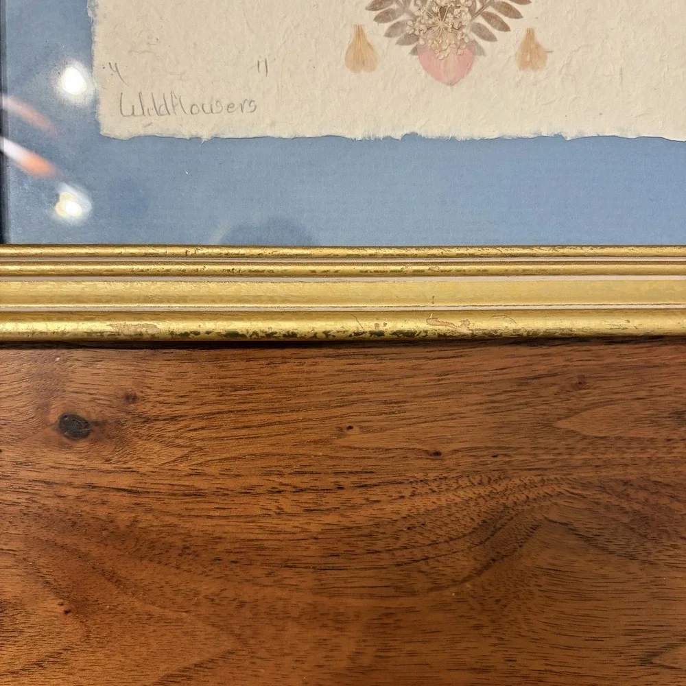 Vintage Pressed Wildflowers Heart Shaped Framed Art Pink Pastel Decor 1999 10x10